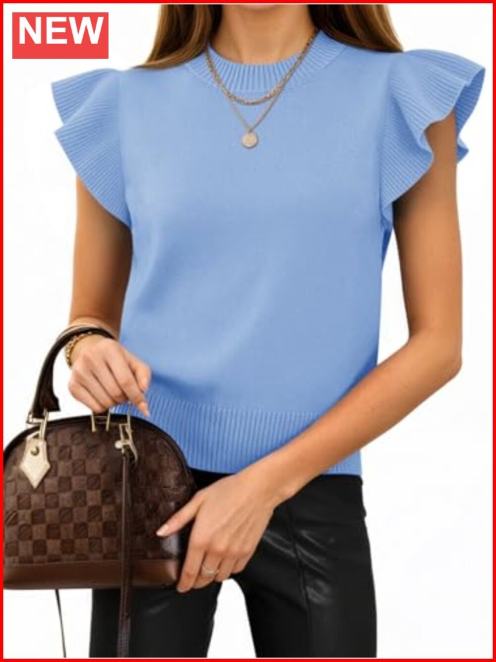Ribbed Knit Ruffle Sleeve Cropped Sweater Top Loose Fit Summer Blouse